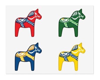 Dala Horse Sticker Sheet, Colorful Swedish Folk Art, Vinyl Stickers