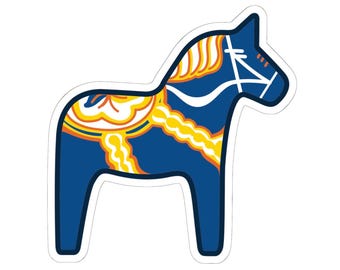 Blaues Dalapferd Vinyl Sticker, schwedisches Geschenk