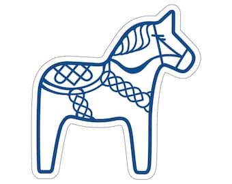 Blue Dala Horse Sticker, Scandinavian Folk Art Decal