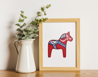 Dala Horse, full color, digital download print in 5 sizes