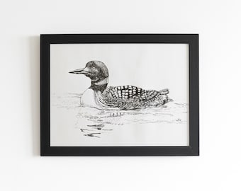 Loon pencil drawing digital download print in 5 sizes
