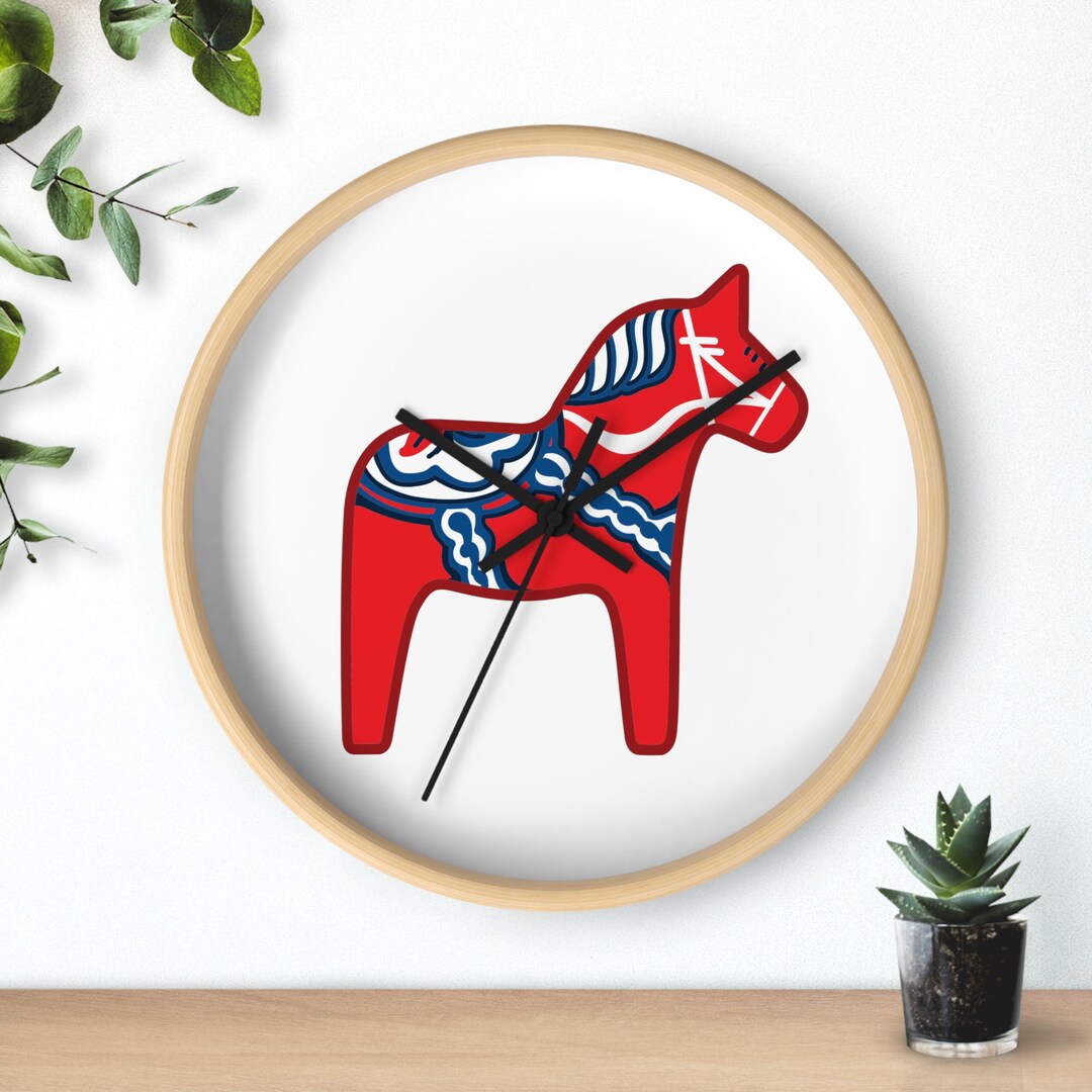 Dala Horse Wall Clock, Dala Horse Clock, Swedish Horse Clock, Swedish