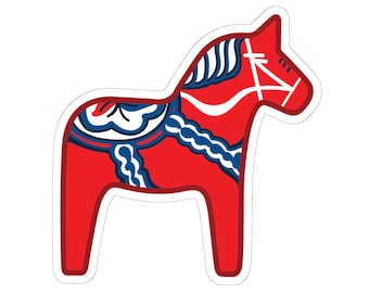 Red Dala Horse Sticker, Swedish Folk Art, Glossy Vinyl