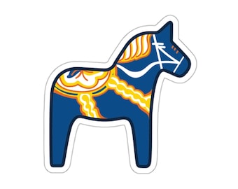 Blue Dala Horse Sticker, Swedish Scandinavian Gift