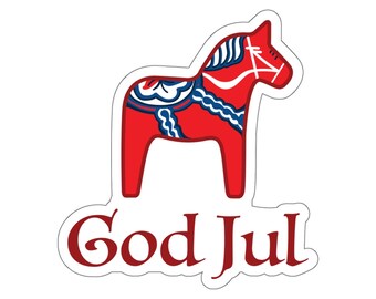 God Jul Dala Horse Sticker, Swedish Christmas Vinyl Decal