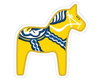 Yellow Dala Horse Sticker, Swedish Folk Art Vinyl Decal