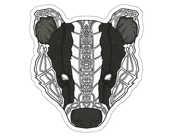 Viking Badger Face Sticker, Celtic Knot Style