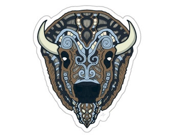 Bison Sticker with Nordic, Celtic, design influences in color