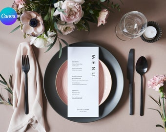 Elegant Minimalist Wedding Dinner Menu Template | Canva Template | Printable Wedding Reception Menu