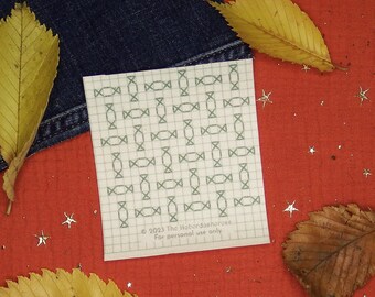 Halloween Candy Visible Mending Patch: DIY Blackwork Embroidery Pattern