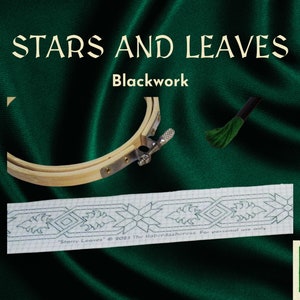 Patrón de bordado de estrellas y hojas, puntada de palo, soluble en agua, para disfraz medieval, LARP, folk, reparación visible, bricolaje, moda histórica