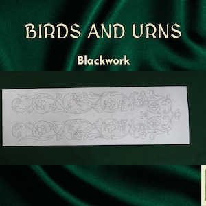 Birds and Urns Easy Stick-and-Stitch Embroidery Pattern Perfect for Beginners DIY Medieval Blackwork Design