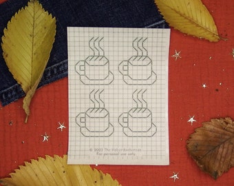 COZY COFFEE Patch: DIY Visible Mending with Slow Stitching - Blackwork Embroidery Stick-and-Stitch