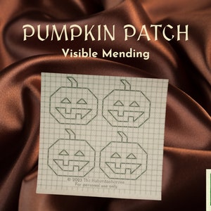Peut inclure: Un motif imprimable pour quatre motifs de citrouille jack-o'-lantern sur une grille. Le motif est destiné à la couture visible et est protégé par le droit d'auteur 2023 The Haberdasheree pour un usage personnel uniquement.