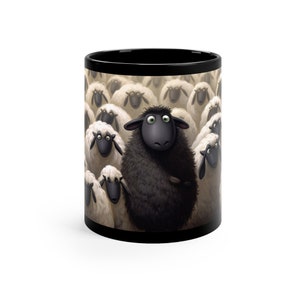 Black Sheep Artistic Coffee Mug, Unique Tea Cup, Gift Mug, Perfect Gift, Unique Gift 11oz Black Mug