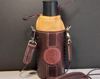 Leder Flaschenhalter mit Crossbody Gurt, Harness Leder Flaschenträger mit Schultergurt, Leder Flaschenhalter,Leder Flaschenträger