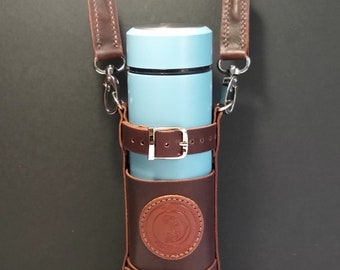 Leather Bottle Holder with Crossbody Strap, Harness Leather Bottle Carrier with Shoulder Strap, Leather Bottle Holder,Leather Bottle Carrier