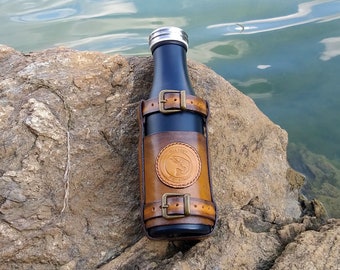 Leather Bottle Belt Holster, Leather Bottle Holder, Leather Bottle Carrier, Leather Water Bottle Holder, Leather Beer Holder