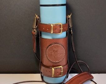 Leather Bottle Holder with Crossbody Strap, Harness Leather Bottle Carrier with Shoulder Strap, Leather Bottle Holder,Leather Bottle Carrier