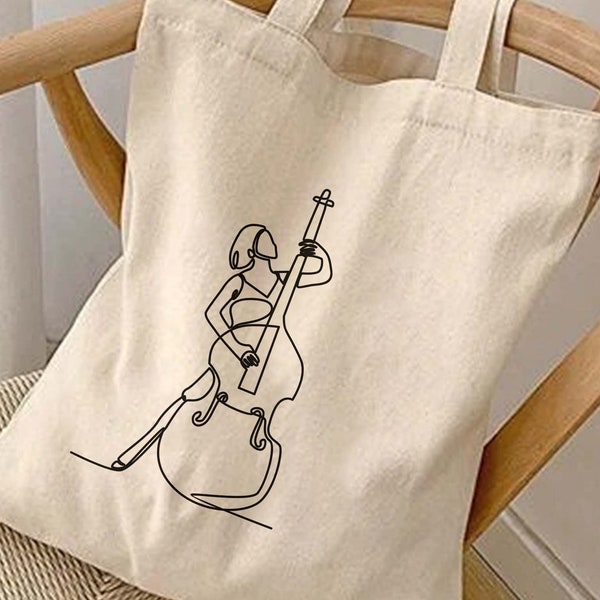 Aesthetic Double Bass Canvas Tote Bag, Bassist Bag, Bass Player Tot, Double Bass Teacher Gift, String Teacher Gift, Jazz Musician Tote Bag