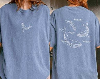 Cute Minimalist Aesthetic Whale Two Sided Comfort Colors® Shirt 90s Orca Whale Shirt Retro Ocean Conservation Environmental Shirt Summer Tee
