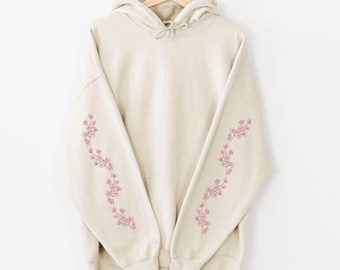 Sakura Sleeve Print Hoodie, Cherry Blossom Cute Sweatshirt, Pink Kawaii Sakura Cherry Blossom Sweatshirt, Kawaii Hoodie, Sakura Hoodie