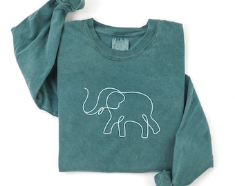 Comfort Colors® Elephant Long Sleeve Tee, Gift for Animal Lovers, Abstract Elephant Shirt, Animal Lover Gift, Safari Tee,Minimalist Elephant
