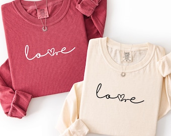Comfort Colors® Love Heart Long Sleeve Tee, Cute Love Heart Shirt, Love Valentines Day Shirt, Couple Valentines Day Shirt, Loved Ones Gifts