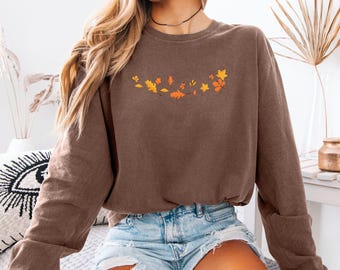 Comfort Colors® Fall Long Sleeve Tee, Boho Long Sleeve Shirt, Autumn Leaf  Long Sleeve Shirt, Thanksgiving Fall Shirt, Autumn Girly Shirts