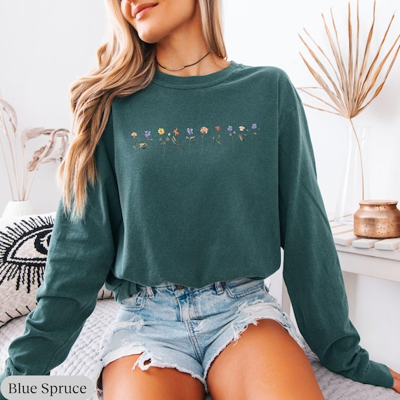 Comfort Colors® Aesthetic Flowers Long Sleeve Tee, Boho Cottagecore Shirt, Botanical Floral Tee,Wildflowers Shirt,Fairycore Shirt,Floral Tee