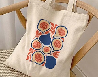 Aesthetic Figs Canvas Tote Bag, Vintage Figs Cute Canvas Tote Bag, Figs Fruits Tote Bag, Aesthetic Canvas Tote Bag, Botanical Tote Bag