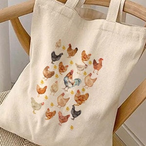 Aesthetic Chicken Canvas Tote Bag,Vintage Chicken Cute Canvas Tote Bag,Aesthetic Canvas Tote Bag, Cottagecore Canvas Tote Bag,Farmer Tote