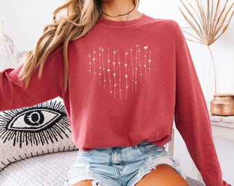 Comfort Colors® Heart Long Sleeve Tee, Cute Heart Shirt, Love Valentines Day Shirt, Mother's Day Gift Shirt, Cute Christmas Gift,Mom Gift