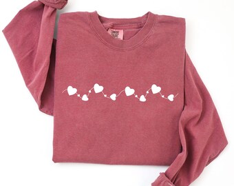 Comfort Colors® Heart Long Sleeve Tee, Minimalist Hearts Shirt, Valentines Day Hearts Shirt, Valentines Day Heart Shirt,Cute Valentine Shirt