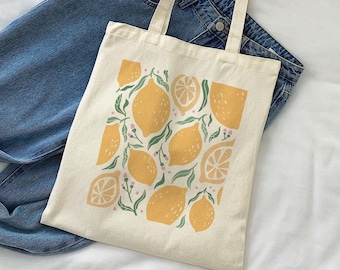Aesthetic Lemon Canvas Tote Bag, Vintage Lemons Cute Canvas Tote Bag, Lemon Fruits Tote Bag, Aesthetic Canvas Tote Bag, Botanical Tote Bag