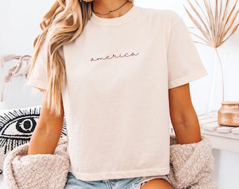 Comfort Colors® America Women's Boxy Tee, Aesthetic USA Shirt, Memorial Day Shirt, America Crop Top, 4th of July Shirt, Aesthetic USA Shirt