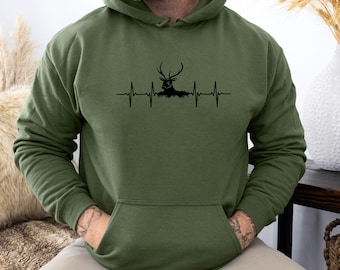 Hunting Hoodie, Deer Hunting Sweatshirt, Mens Buck Pulse Hoodie, Heartbeat Shirt, Deer Pulse EKG, Dad Gift, Christmas Gift For Hunters