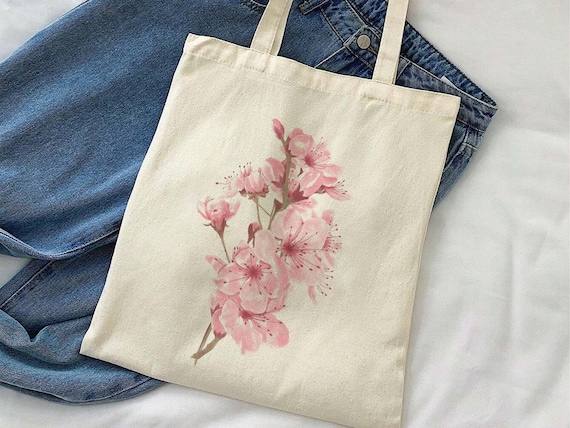Aesthetic Japan Canvas Tote Bag, Sakura Flowers Tote Bag, Japanese Cherry Trees Tote, Cherry Blossoms Canvas Tote Bag, Aesthetic Tote Bag