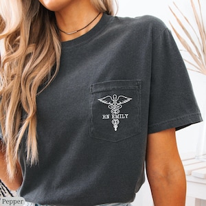 Personalized Nurse Comfort Colors® Pocket Shirt, Custom Nurse Shirt, RN Nurse Shirt, Nursing School Tee, Nurse Tee, Gift For Nurse, ER Nurse