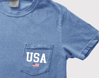 USA Flag Comfort Colors® Pocket Shirt, USA Flag Shirt, 4th of July Shirt, USA Pocket Shirt, Usa pocket tee, Usa Minimalist Pocket Shirt