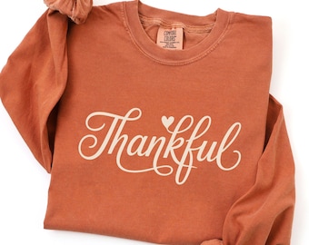 Comfort Colors® Thankful Fall Long Sleeve Tee, Boho Long Sleeve Shirt, Autumn Long Sleeve Shirt, Thanksgiving Fall Shirt, Autumn Girly Shirt