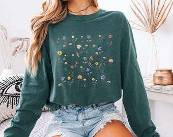 Comfort Colors® Wildflowers Long Sleeve Shirt,Boho Cottagecore Shirt, Botanical Floral Tee, Wildflowers Shirt, Fairycore Shirt, Garden Lover