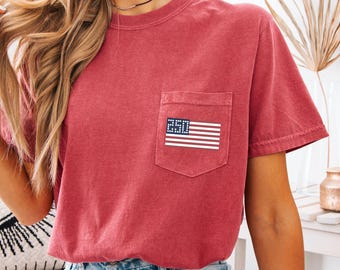 Comfort Colors® 250th America Anniversary Pocket Shirt, USA Flag 1776 Shirt, 4th of July Shirt, USA Flag Pocket Shirt, Independence Day Tee