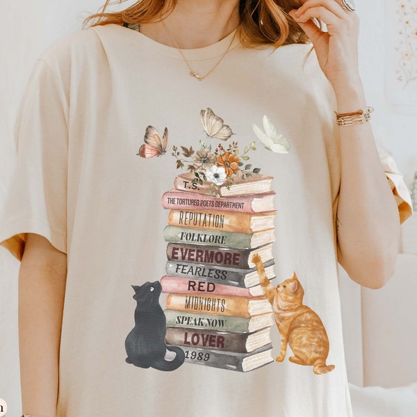 Albums As Books Shirt Trendy Aesthetic For Book Lovers Folk Music Tshirt  Country Music Shirt  Rock Music Tee  Book Tshirt  Cute Cats Shirt