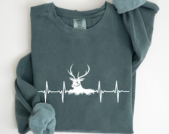 Comfort Colors® Hunting Sweatshirt, Deer Hunting Sweatshirt, Mens Buck Pulse Sweatshirt,  Dad Gift, Christmas Gift For Hunters, Deer Hunting
