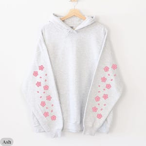 Flowers Sleeve Print Sweatshirt, Cherry Blossom Cute Sweatshirt, Pink Kawaii Sakura Cherry Blossom Sweatshirt, Kawaii Hoodie, Sakura Hoodie