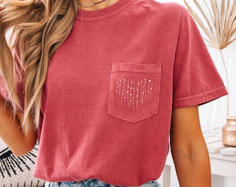 Comfort Colors® Valentines Hearts Pocket Shirt, Valentine's Day Shirt, Hearts Valentine, Valentine Shirt,Women's Valentines Day Pocket Shirt