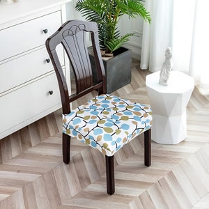 Aqua Leaves Stretch Chair Seat Cover: Spandex Dining Protector