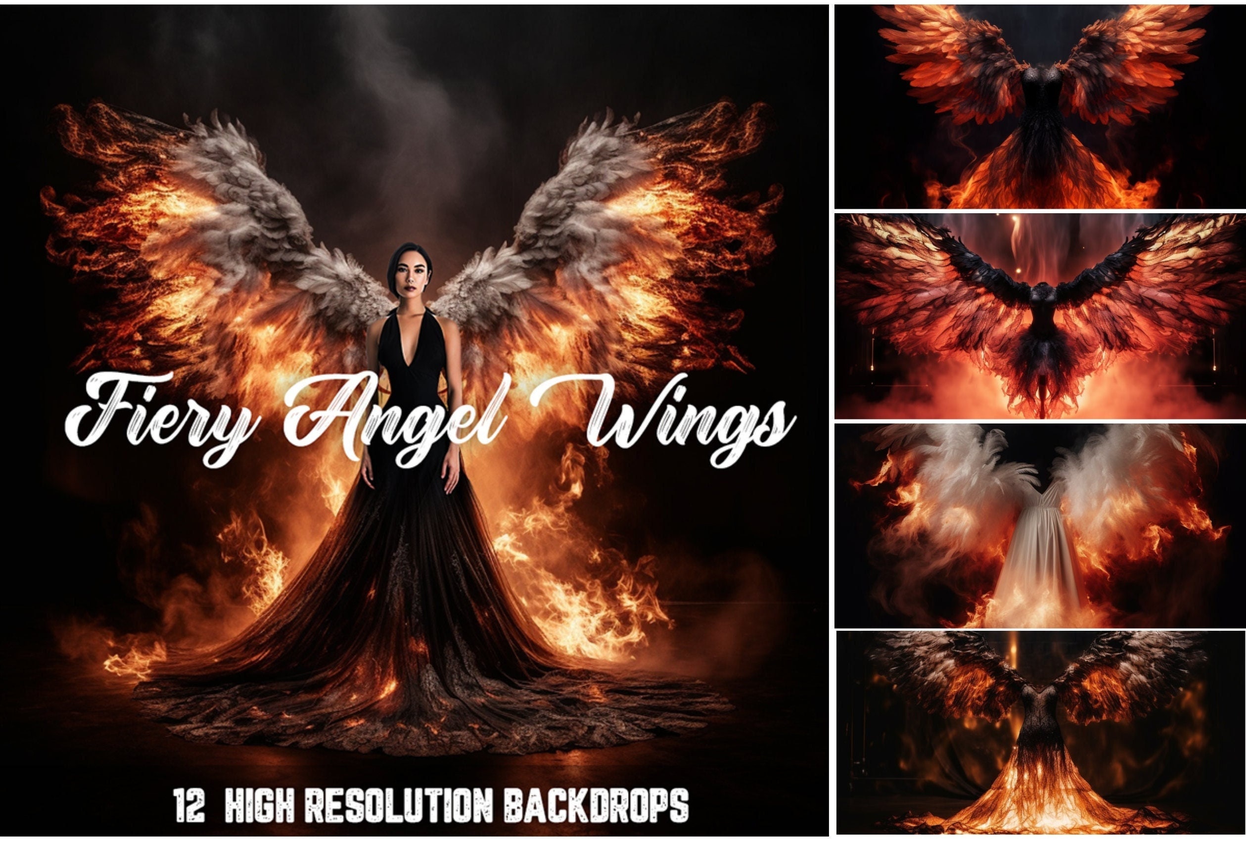 12 Fiery Angel Wings Digital Backdrop Maternity Backdrop - Etsy