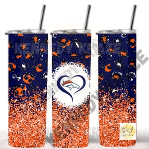 Broncos Cheetah Print with heart 20oz tumbler w/ car coaster.  Customize with name available.  Perfect gift for friend, family or yourself!